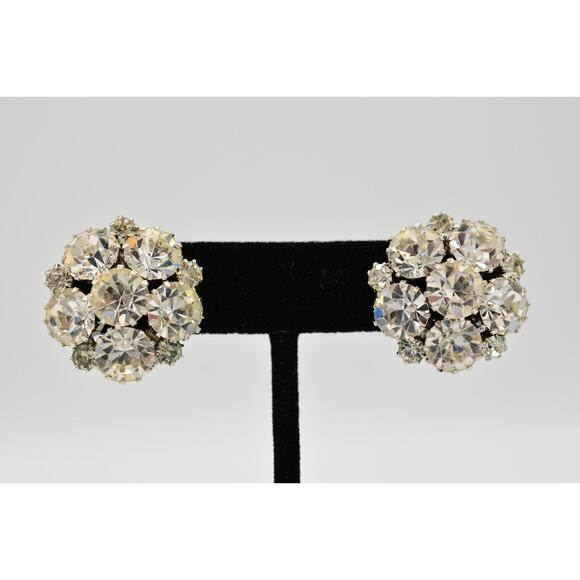 Weiss Vintage Crystal Clip Earrings Prong Rhinestone Chunky Signed 1980s BinAS - Picture 1 of 12